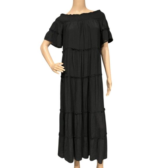 JODIFIL Tiered Off The Shoulder Maxi Dress in Black Sz M - Picture 4 of 9